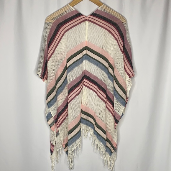 AEO Striped Fringe Poncho - Picture 6 of 7